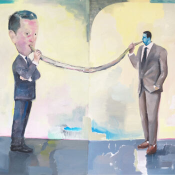 Ζωγραφική με τίτλο "Untitled (Two men)" από Sasho Violetov, Αυθεντικά έργα τέχνης, Λάδι Τοποθετήθηκε στο Ξύλινο φορείο σκελε…