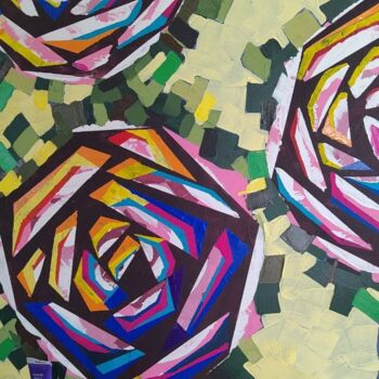 Painting titled "Экспрессия цвета" by Natalia Vypritskaia, Original Artwork, Acrylic Mounted on Wood Stretcher frame