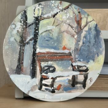 Peinture intitulée "Le banc sous la nei…" par Valérie Blum (Valery), Œuvre d'art originale, Acrylique