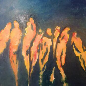 Painting titled "La danse silencieuse" by Patrick Couvreur, Original Artwork, Oil Mounted on Wood Stretcher frame