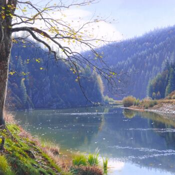 Painting titled "Under the old maple…" by Emil Mlynarcik, Original Artwork, Oil Mounted on Wood Stretcher frame