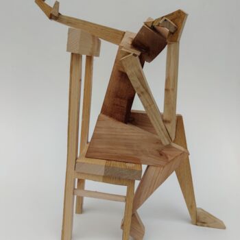Sculpture titled "Nachdenklicher Mann…" by Reiner Poser, Original Artwork, Wood