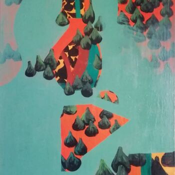 Peinture intitulée "Feuille de Figuier" par Eva Khatchadourian, Œuvre d'art originale, Acrylique Monté sur Châssis en bois