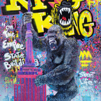 「King Kong」というタイトルの絵画 Giuseppe Valiaによって, オリジナルのアートワーク, スプレー式塗料 ウッドストレッチャーフレームにマウント
