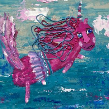 Pintura intitulada "The Rose Unicorn is…" por Valentina Pushkareva, Obras de arte originais, Acrílico