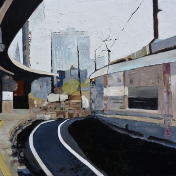 Ζωγραφική με τίτλο "Train station" από Pol Ledent, Αυθεντικά έργα τέχνης, Λάδι Τοποθετήθηκε στο Ξύλινο φορείο σκελετό