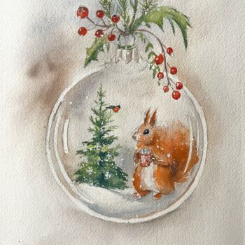 Painting titled "Christmas" by Liliya Khomyakova (Artelida), Original Artwork, Watercolor