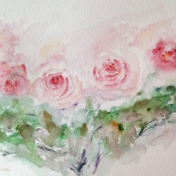 Painting titled "ROSES EN ÉTÉ" by Marcela Denghel, Original Artwork, Watercolor