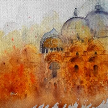 Painting titled "TOITS DE VENICE I" by Marcela Denghel, Original Artwork, Watercolor