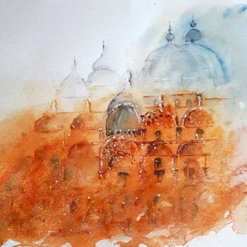 Painting titled "TOITS DE VENICE II" by Marcela Denghel, Original Artwork, Watercolor