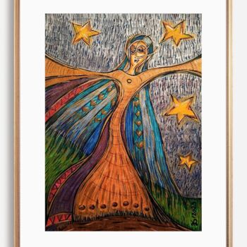 Pintura intitulada "Summer Night" por Ewa Dura, Obras de arte originais, Marcador