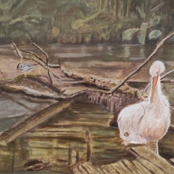Peinture intitulée "les pélicans" par Pascal Bourgouin, Œuvre d'art originale, Huile