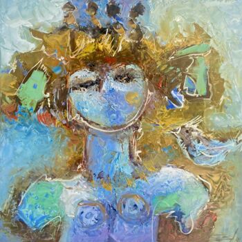 Painting titled "Reina azul" by Alfonso Sosa, Original Artwork, Oil Mounted on Wood Panel