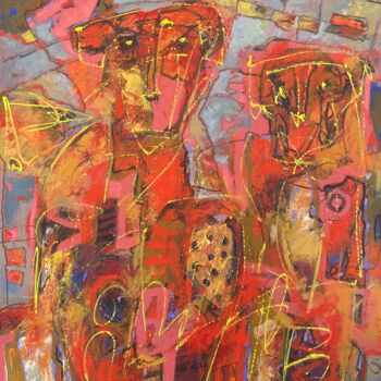 Painting titled "Compañeras" by Alfonso Sosa, Original Artwork, Acrylic Mounted on Wood Stretcher frame