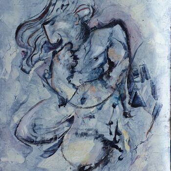 Painting titled "Riflessione" by Evelyne Chabaud, Original Artwork, Oil Mounted on Wood Stretcher frame