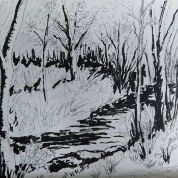 Dessin intitulée "Blandy les Tours, l…" par Isabelle Blanc, Œuvre d'art originale, Encre