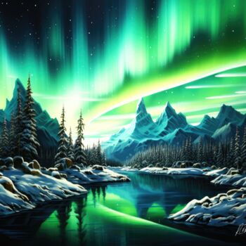 数字艺术 标题为“Winter Northern Lig…” 由Sykart Designs, 原创艺术品, AI生成的图像
