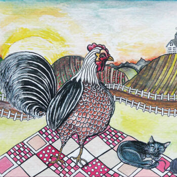Painting titled "La Poule" by Jasmine Taibbe, Original Artwork, Acrylic