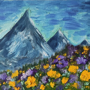 Painting titled "Mountains" by Olga Strogonova, Original Artwork, Oil