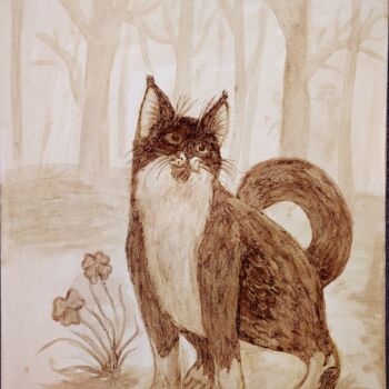 Peinture intitulée "Coffee cat" par Alisa Vorobyeva, Œuvre d'art originale, Aquarelle