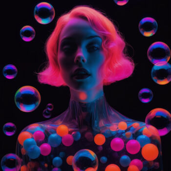 Цифровое искусство под названием "Latex Bubbles Girl…" - Rouge De Joie, Подлинное произведение искусства, Изображение, сгене…