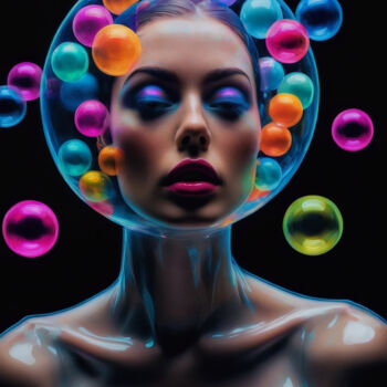 Цифровое искусство под названием "Latex Bubbles Girl…" - Rouge De Joie, Подлинное произведение искусства, Изображение, сгене…
