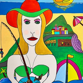 Pittura intitolato "La pêcheuse au gran…" da Philippe Seigle, Opera d'arte originale, Acrilico Montato su Telaio per barella…