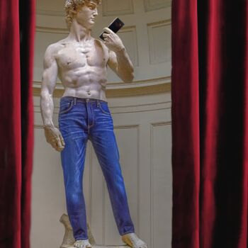 Digital Arts titled "DAVID DENIM MICHELA…" by Astr, Original Artwork, Digital Painting Mounted on Wood Stretcher frame