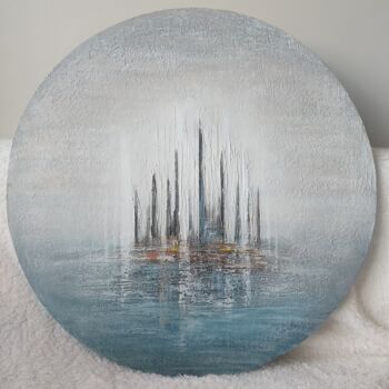 Painting titled "Sailboats" by Yuliya Zhuk, Original Artwork, Acrylic Mounted on Wood Stretcher frame