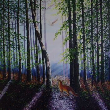 Painting titled "Twilight Hunt" by Hazel Thomson, Original Artwork, Oil Mounted on Wood Stretcher frame