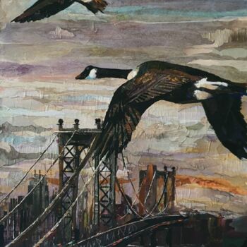 Collages intitulée "Les bernaches de Br…" par Dana, Œuvre d'art originale, Collages Monté sur Châssis en bois