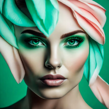 Digitale Kunst getiteld "Greenish No.6" door Ninn, Origineel Kunstwerk, AI gegenereerde afbeelding