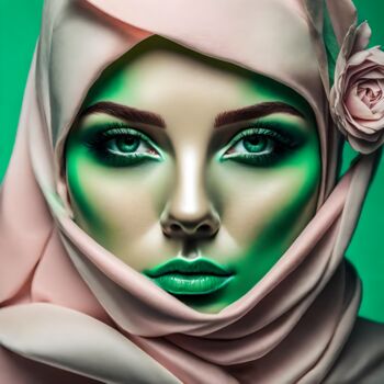 Digitale Kunst getiteld "Greenish No.9" door Ninn, Origineel Kunstwerk, AI gegenereerde afbeelding