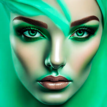 Digitale Kunst getiteld "Greenish No.11" door Ninn, Origineel Kunstwerk, AI gegenereerde afbeelding