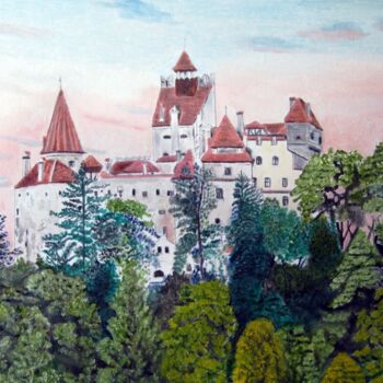 Schilderij getiteld "CASTLE BRAN, ROMANIA" door David Sankey, Origineel Kunstwerk, Olie