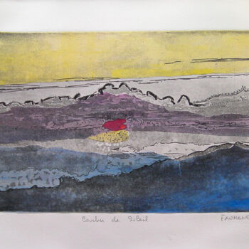Gravures & estampes intitulée "Coucher de Soleil R…" par Michèle Froment, Œuvre d'art originale, Gravure