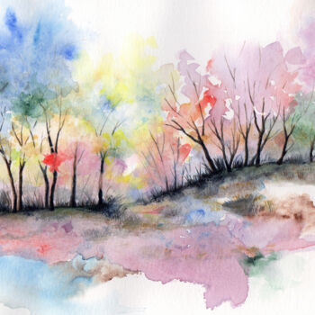 Painting titled "En el bosque" by Mora Castela, Original Artwork, Watercolor