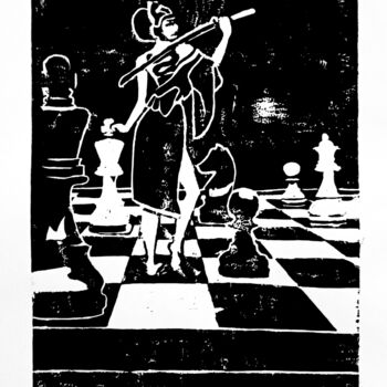 印花与版画 标题为“la Reine” 由Lucie Bastien, 原创艺术品, Linocuts