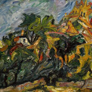 Peinture intitulée "Vue de Céret" par Chaïm Soutine, Œuvre d'art originale, Huile