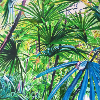 Painting titled "Into the jungle • 3" by Pétronille Remaury, Original Artwork, Acrylic Mounted on Wood Stretcher frame