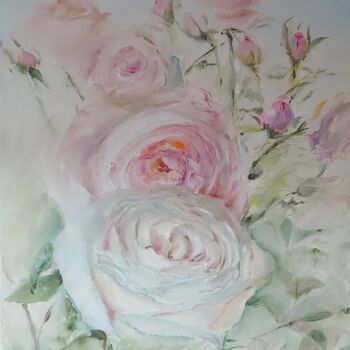 Painting titled "Pale roses" by Elena Mardashova, Original Artwork, Oil