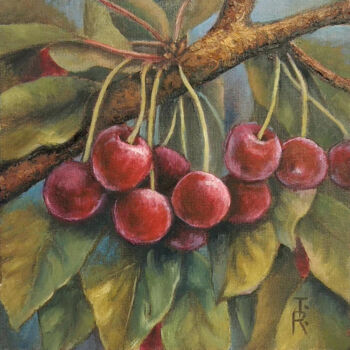 Painting titled "Sweet cherry. Origi…" by Tamara Rozinskay, Original Artwork, Oil Mounted on Cardboard