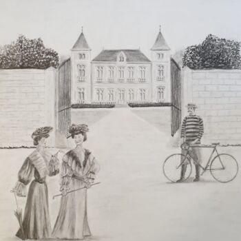 Dessin intitulée "La demeure - Début…" par Eric Audry, Œuvre d'art originale, Fusain Monté sur Carton
