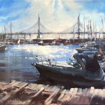 「Yacht club on the P…」というタイトルの絵画 Andrei Svistunovによって, オリジナルのアートワーク, オイル