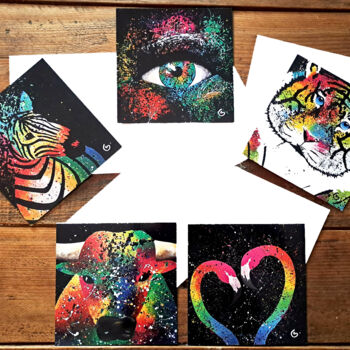 Peinture intitulée "Lot de 5 cartes pos…" par Sylvie Clain, Œuvre d'art originale, Acrylique
