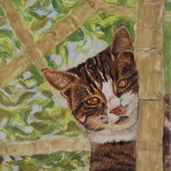 Peinture intitulée "CHAT BAMBOU" par Pascal Bourgouin, Œuvre d'art originale, Huile