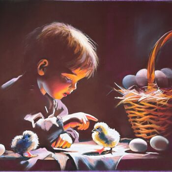 Painting titled "Victor et ses pouss…" by Brigitte Bouron, Original Artwork, Pastel