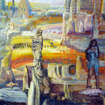 Schilderij getiteld "À travers le voile…" door Sergei Lisitsyn, Origineel Kunstwerk, Olie Gemonteerd op Karton