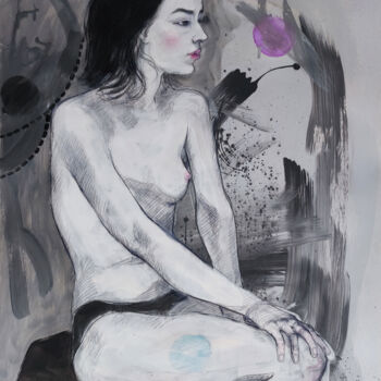 Dibujo titulada "Carina in Gray" por Natalie Levkovska, Obra de arte original, Témpera