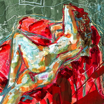 Mujer tumbada sobre rojo